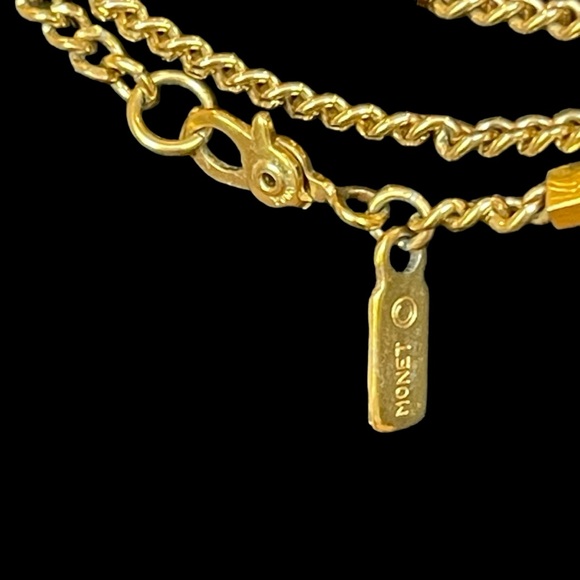 MONET Vintage Gold Plated Bar Link Chain Necklace Sister Clasp Closure Signed - Picture 4 of 7